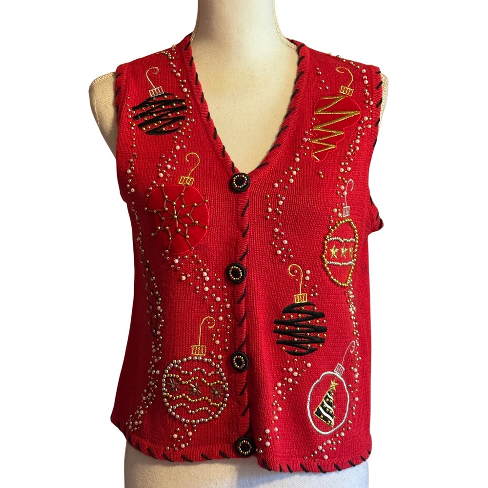Vintage Designer Originals Studio Joy Vest Beaded Ornament P/S Ugly Sweater